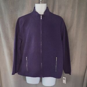 NWT XL Karen Scott Quilted Pattern Purple Zip-Front Jacket